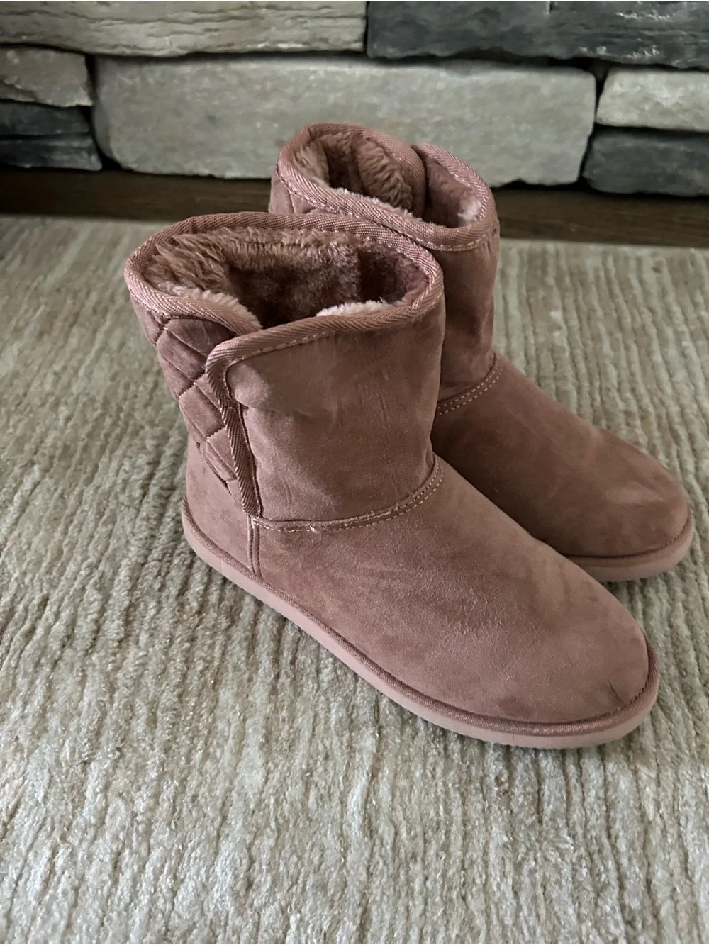 Girls Cozy Faux-Shearling Short Boots - Dusty Rose